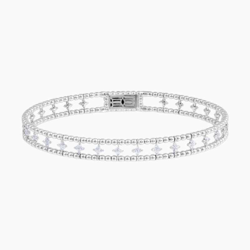 Flexible Beaded Flower Clover Lab Grown Diamond Bangle