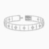 2 Row Beaded Bangle With Lab Grown Dimond Flower Clovers And Diamond Line with lab grown diamonds in 14k solid gold