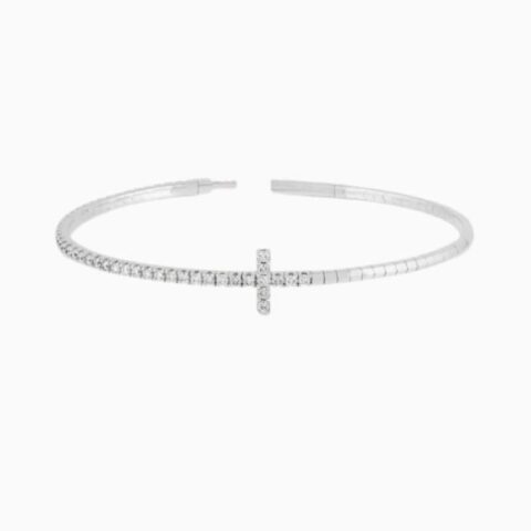 Two Tone Half Lab Grown Diamond Cross Flexible Bangle with lab grown diamonds in 14k solid gold