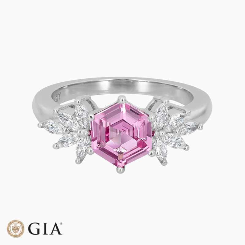 Natural Pink Sapphire ring in Platinum