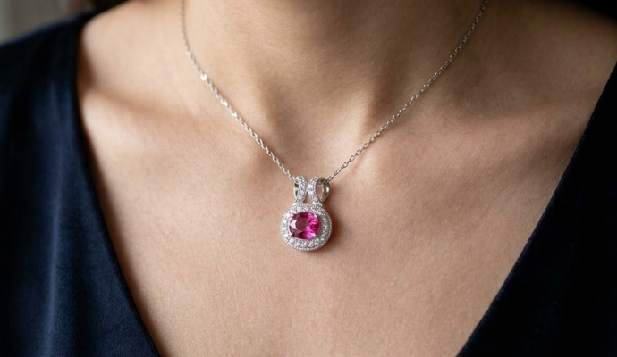 Velvet Bloom Spinel Diamond Gold Pendant