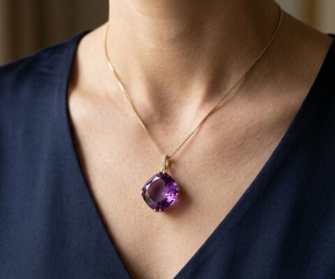 Violet Amethyst Diamond Pendant