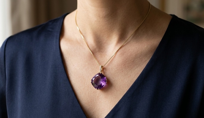 Violet Amethyst Diamond Pendant