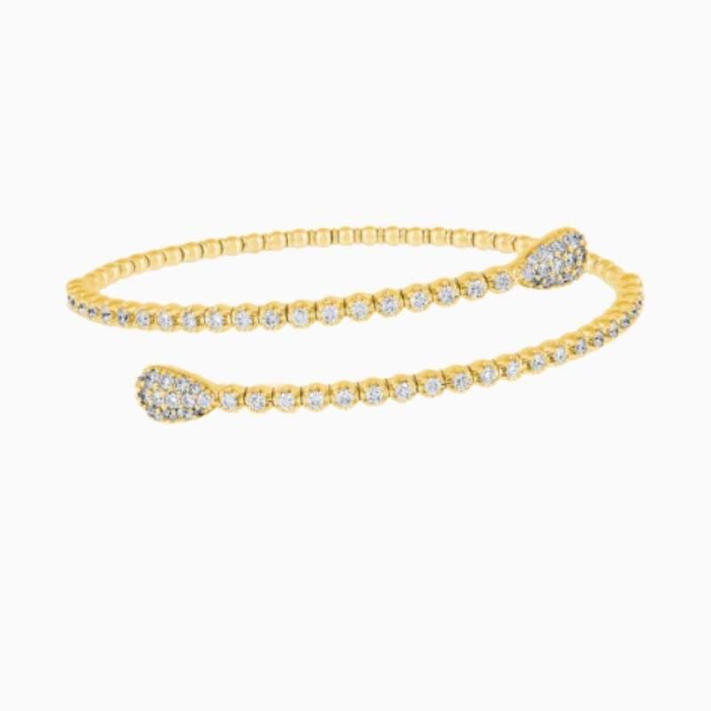 Lab Grown Diamond Water Drop Cuff Bangle with lab grown diamonds in 14k solid gold golden