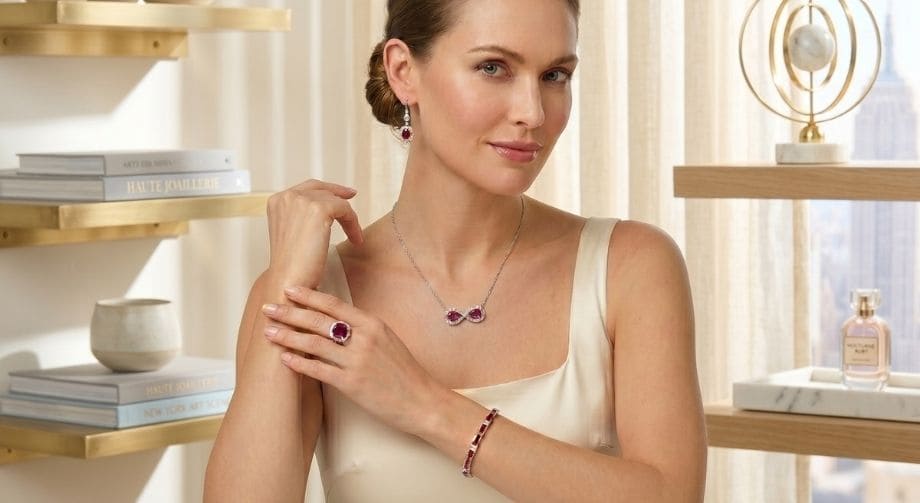 Woman wearing minimalist diamond jewllery