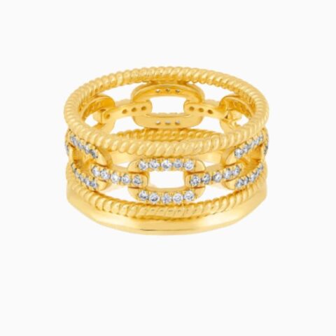 Four Row Stacked Lab Grown Diamond Ring golden