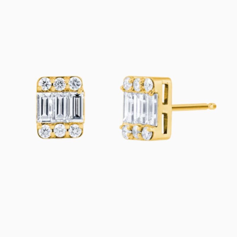 Baguette and round diamond studs golden
