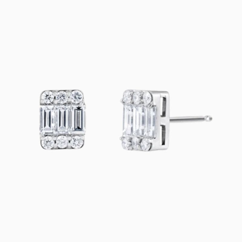 Baguette and round diamond studs