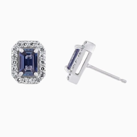 Emerald cut sapphire halo earrings