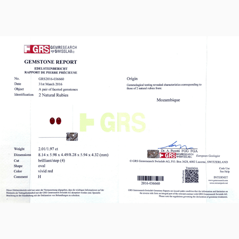 Natural ruby matching pair GRS Report