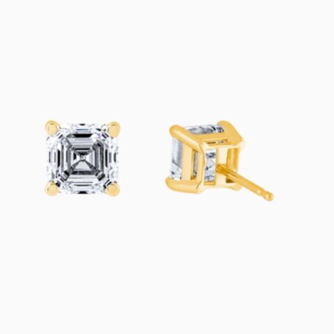Asscher Cut IGI Diamond Stud Earrings in 14K gold