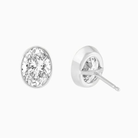 Oval Cut Bezel IGI Diamond Stud Earrings in 14K gold