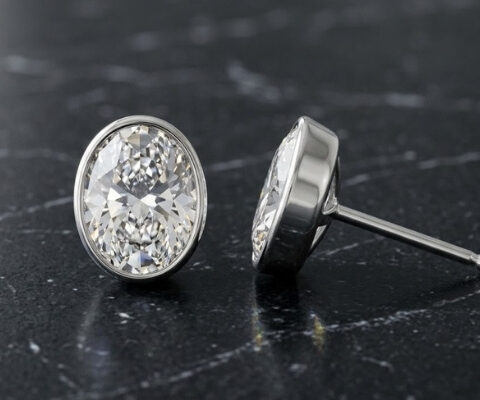 IGI Certified Oval Cut Bezel Set Lab Grown Diamond Stud Earrings