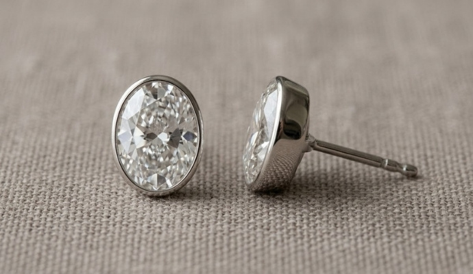 IGI Certified Oval Cut Bezel Set Lab Grown Diamond Stud Earrings