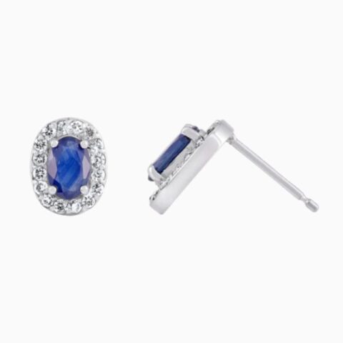 Emerald cut sapphire halo earrings
