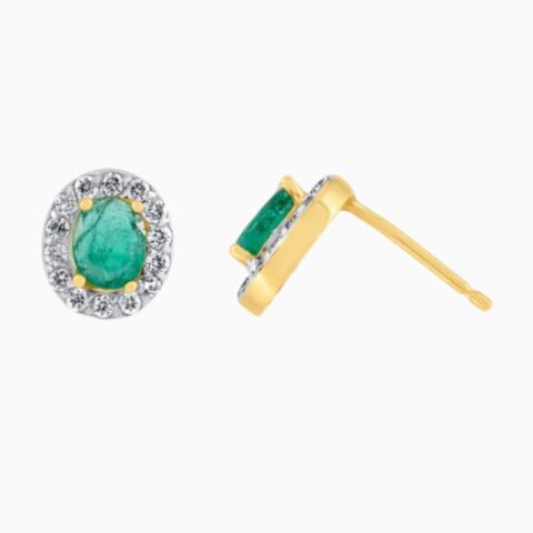 Oval emerald diamond halo earrings