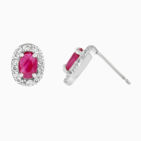 Oval ruby diamond halo earrings
