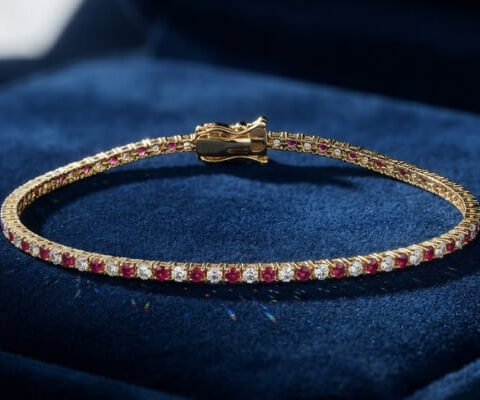 Alternating Ruby And Lab Grown Diamond