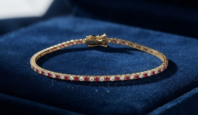 Alternating Ruby And Lab Grown Diamond