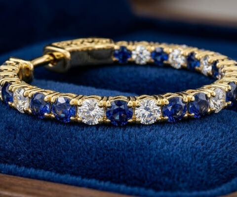 Sapphire Natural Diamond Hoop