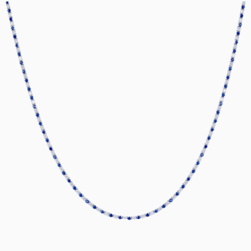 Sapphire and natural diamond tennis necklace