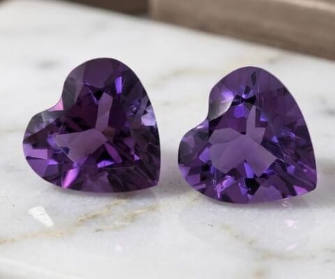 Natural Amethyst matching pair 5.21 carats heart cut gemstones