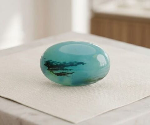Artisan Dendritic Blue Opal oval gemstone