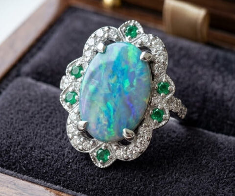 Australian Boulder Opal Diamond Emerald Ring
