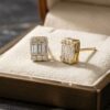 Baguette and Round Stud Earrings