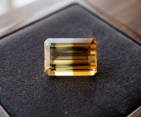 Faceted Bicolor Citrine golden yellow gemstone