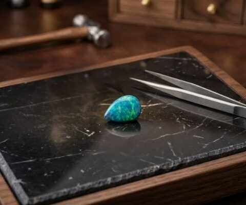 Black Boulder Opal pear shaped gemstone