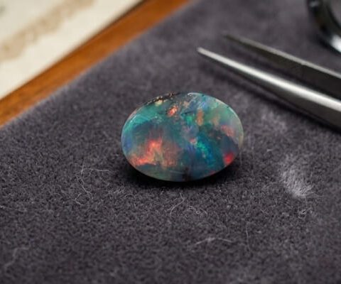 Black Boulder Opal oval gemstone with colorful play of color