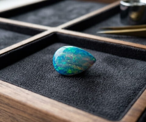 Black Boulder Opal pear shaped gemstone