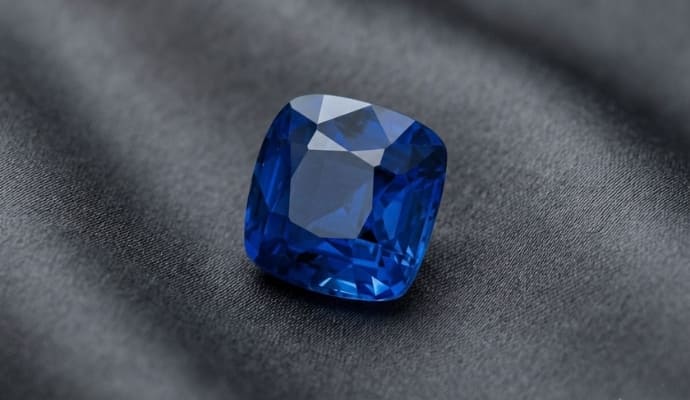 Natural Blue Sapphire cushion cut gemstone with deep blue color