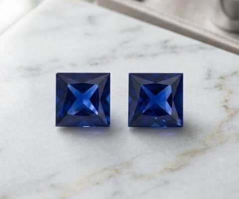 Blue Sapphire square cut matching pair