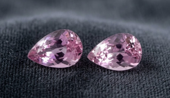 Blush Pink Kunzite pear cut matching pair