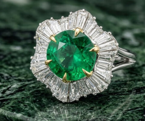 Colombian Emerald Diamond Platinum Ring