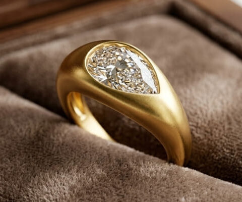 Pear Lab Grown Diamond Signet Ring