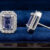 Emerald-Cut Blue Sapphire Halo Stud Earrings