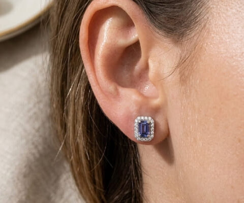Emerald-Cut Blue Sapphire with Lab Grown Diamond