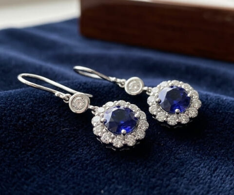 Floral Cluster Sapphire Dangle Earrings
