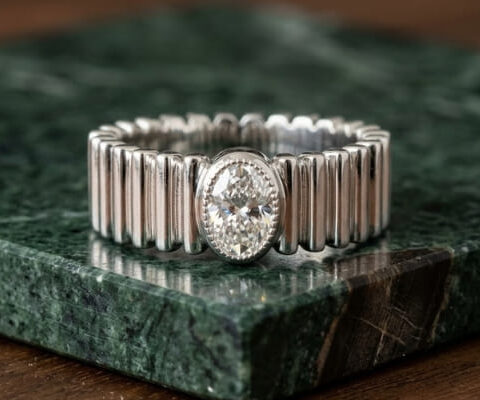Fluted Band with Oval Lab Grown Diamond