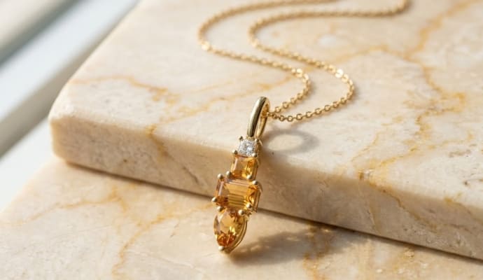 Golden Citrine Diamond Gold Pendant