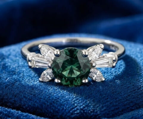Greenish Blue Sapphire Diamond Ring