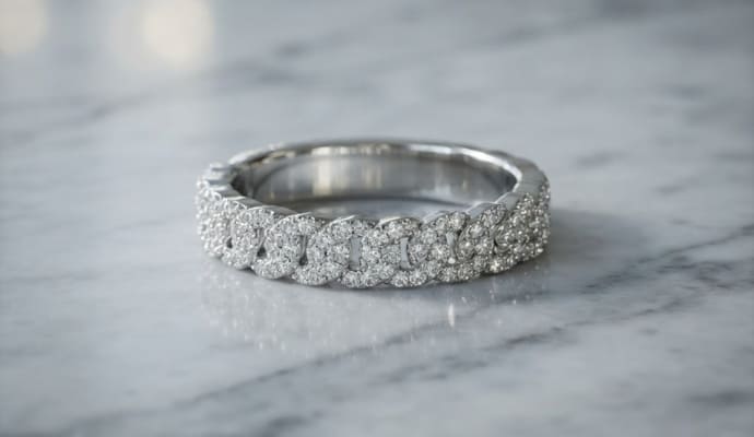 Halfway Cuban Natural Diamond Ring