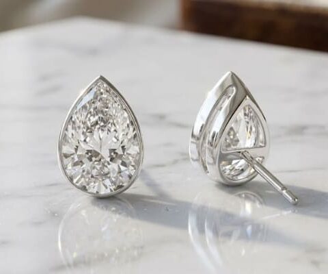 Cut Bezel Set Lab Grown Diamond Stud Earring