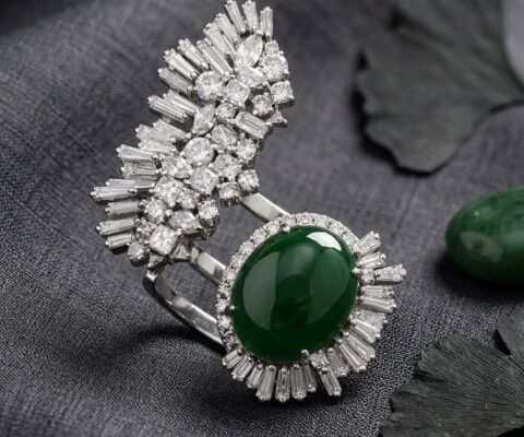 Jade Diamond White Gold Ring