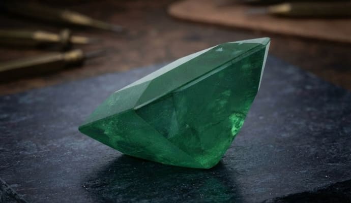 Natural Emerald elongated faceted gemstone with vivid green color