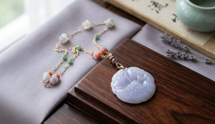 Lavender Jade Pendant with Multi Sapphire Chain