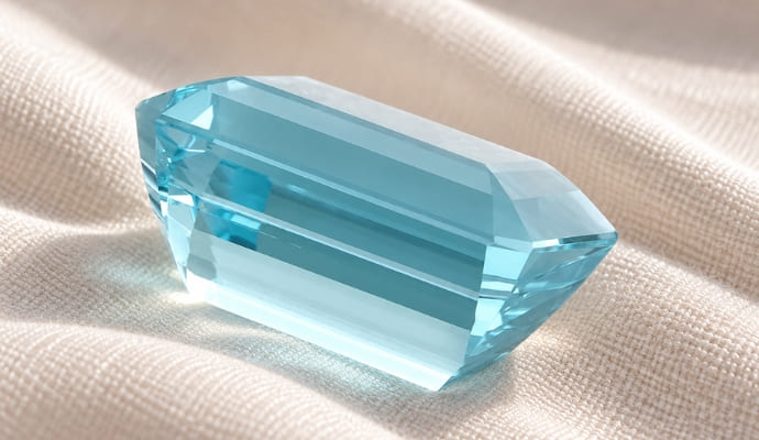 Natural Luminous Blue Aquamarine elongated octagonal faceted gemstone with pale blue color